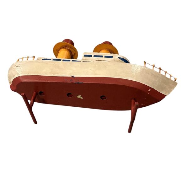 Yellow and White Wood and Metal Boat Decor with Candle Holders - Picture 6 of 7